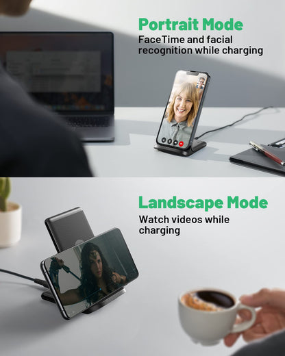 INIU Wireless Charger, 15W Fast Qi-Certified Wireless Charging Station with Sleep-Friendly Adaptive Light Compatible with iPhone 16 15 14 13 Pro XS 8 Plus Samsung Galaxy S25 S24 S23 Note 20 Google etc