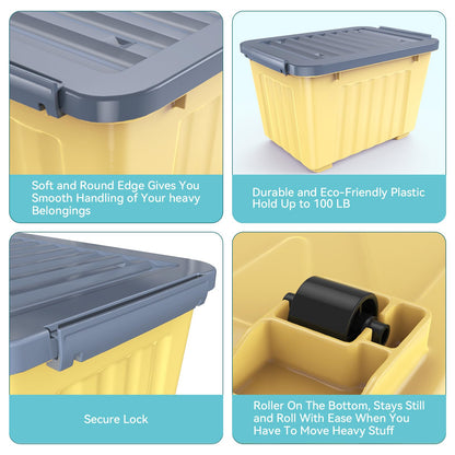 Nazhura Plastic Storage Bin, Stackable and Nestable Storage Boxes with White Lids and Secure Latching Buckles, Large Storage Container (Yellow/Purple, 72Quart-6Pack)