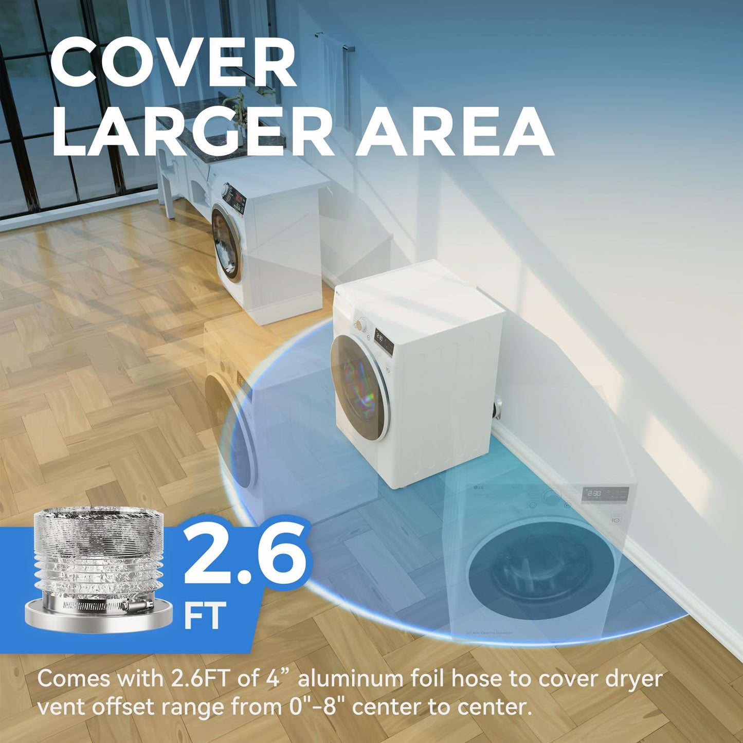 JEEVONY Magnetic Dryer Vent Coupling DV180 Airtight Seal Dryer Vent Connector Kit Easy to Clean Quick Connector Including a 2.6ft 4" Duct and two Clamps