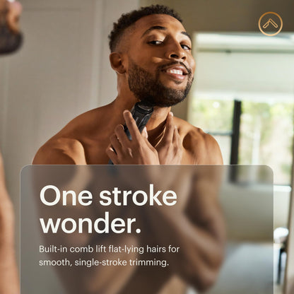 MANSCAPED® The Beard Hedger® Premium Men's Beard Trimmer, 20 Length Adjustable Blade Wheel, Stainless Steel T-Blade for Precision Facial Hair Trimming, Cordless Waterproof Wet/Dry Clipper