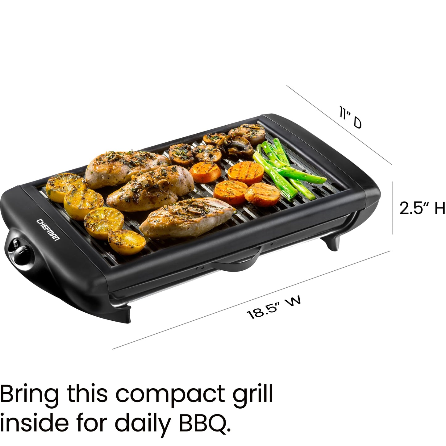 Chefman Electric Smokeless Indoor Grill w/ Non-Stick Cooking Surface & Adjustable Temperature Knob from Warm to Sear for Customized BBQing, Dishwasher Safe Removable Water Tray, Black