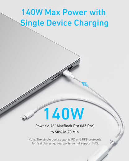 Anker Cable,4FT 2-in-1 USB C to USB C Cable 140W Max,Fast Charging for iPhone 16/16 Pro Max/15 Series,MacBook Air/Pro,and More(Braided,White)