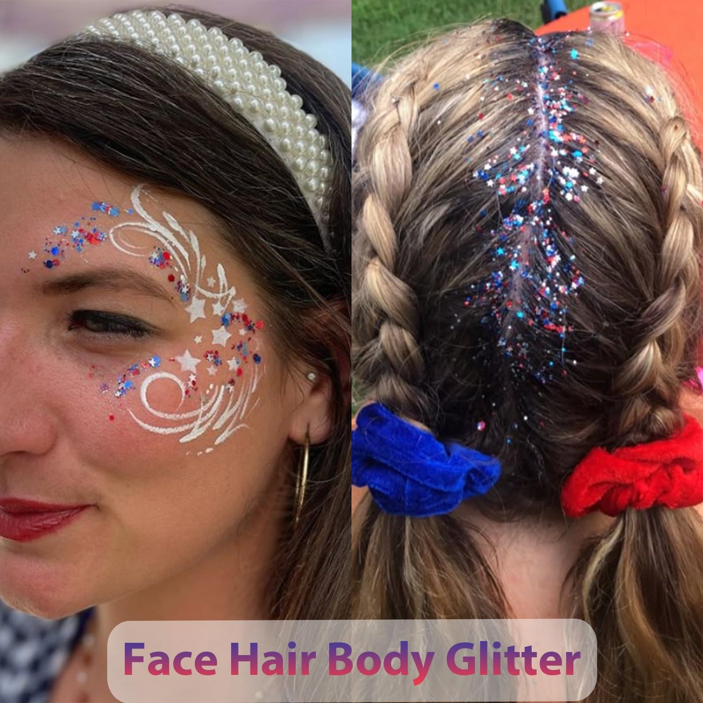 Mysense Red White and Blue Body Glitter Stick,4th of July Outfits for Women Kids,Fourth of July Accessories,Patriotic USA Flag Face Hair Glitter for Independence Day Memorial Day Veterans Day,0.56oz