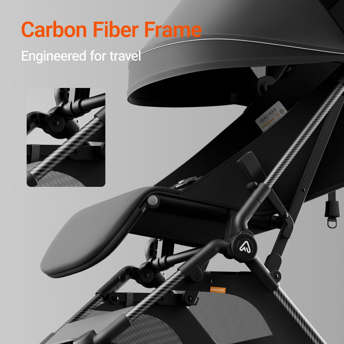 MAMAZING Lightweight Baby Travel Stroller with Carbon Fiber Frame, Compact & Airplane-Friendly, One-Handed Folding Design, 11.6 lbs, Perfect for Toddlers, Jet