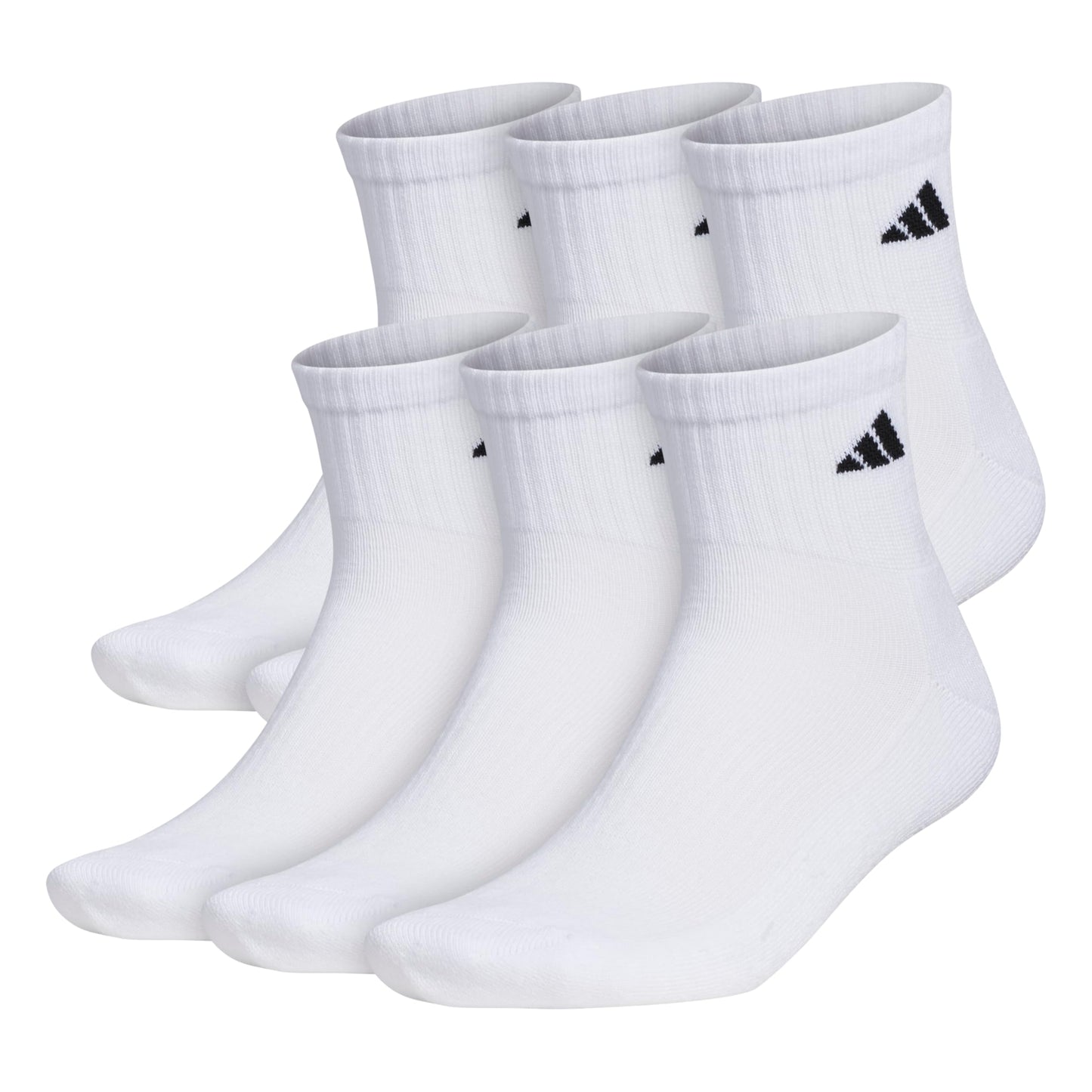 adidas 6-Pack, Athletic Cushioned Quarter Ankle Socks for Men with Arch Support, White/Black, Large