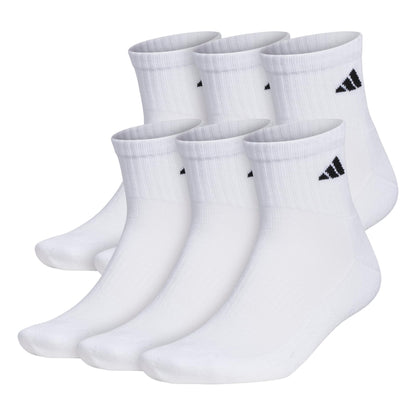 adidas 6-Pack, Athletic Cushioned Quarter Ankle Socks for Men with Arch Support, White/Black, Large