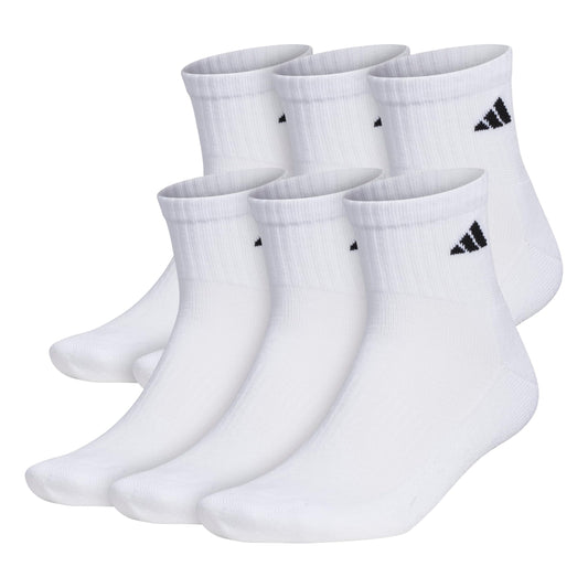 adidas 6-Pack, Athletic Cushioned Quarter Ankle Socks for Men with Arch Support, White/Black, Large