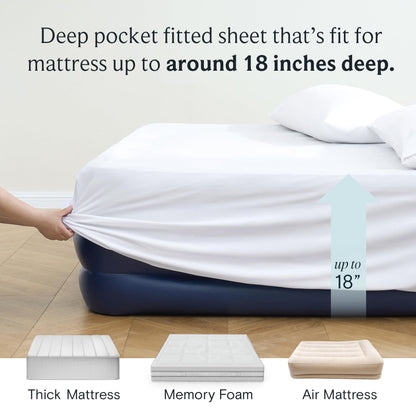 LuxClub 4 PC Queen Sheet Set, Bed Sheets Queen Size, Deep Pockets 18" Wrinkle Free Cooling Bed Sheets Machine Washable Hotel Bedding Silky Soft - White Queen