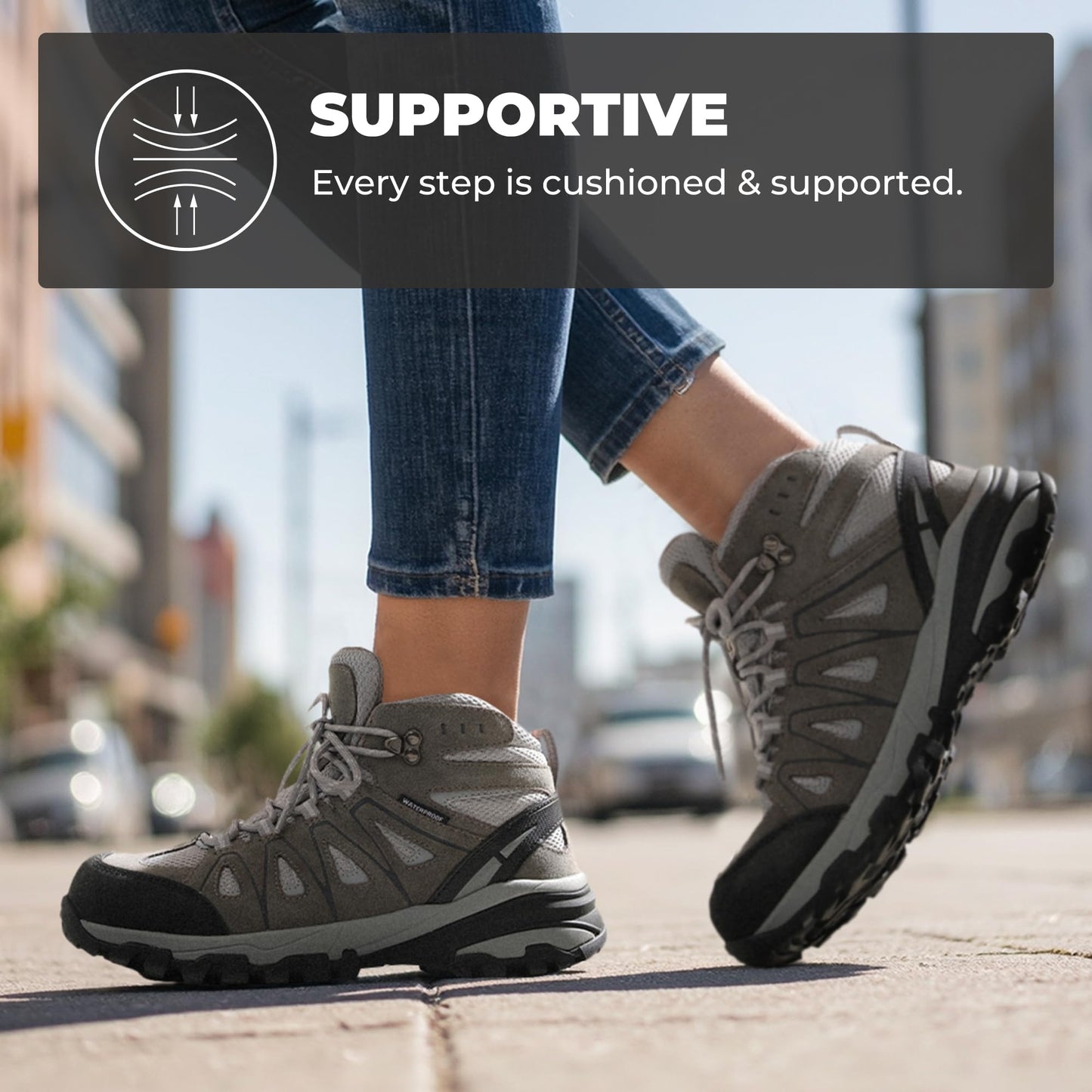 NORTIV 8 Women's Waterproof Hiking Boots Outdoor Trekking Camping Trail Hiking Boots Size 9.5 M US SNHB211W, LIGHT GREY