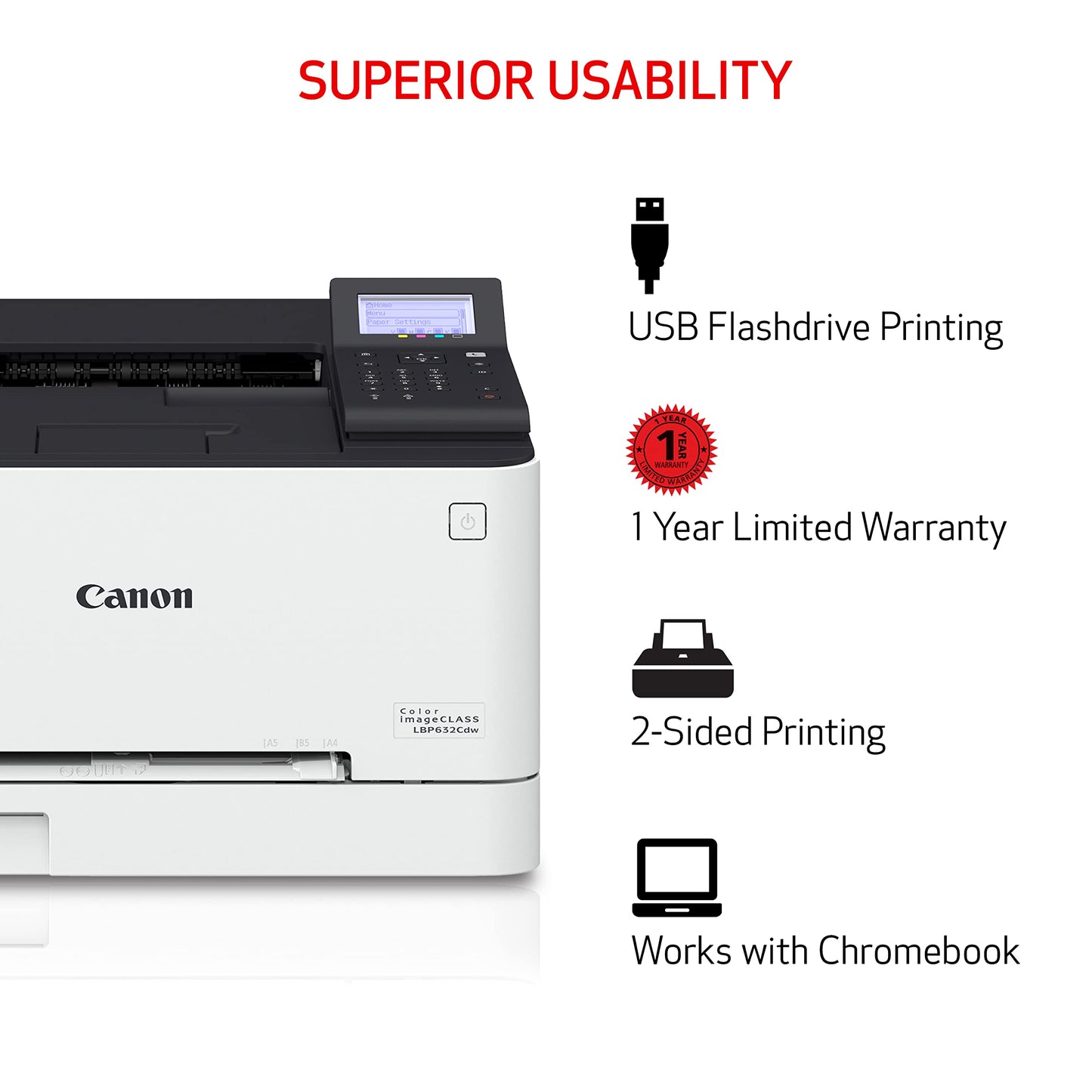 Canon Color imageCLASS LBP632Cdw - Wireless Duplex Laser Printer, Single Function, Home Office, Mobile Ready, 22 PPM Color, White