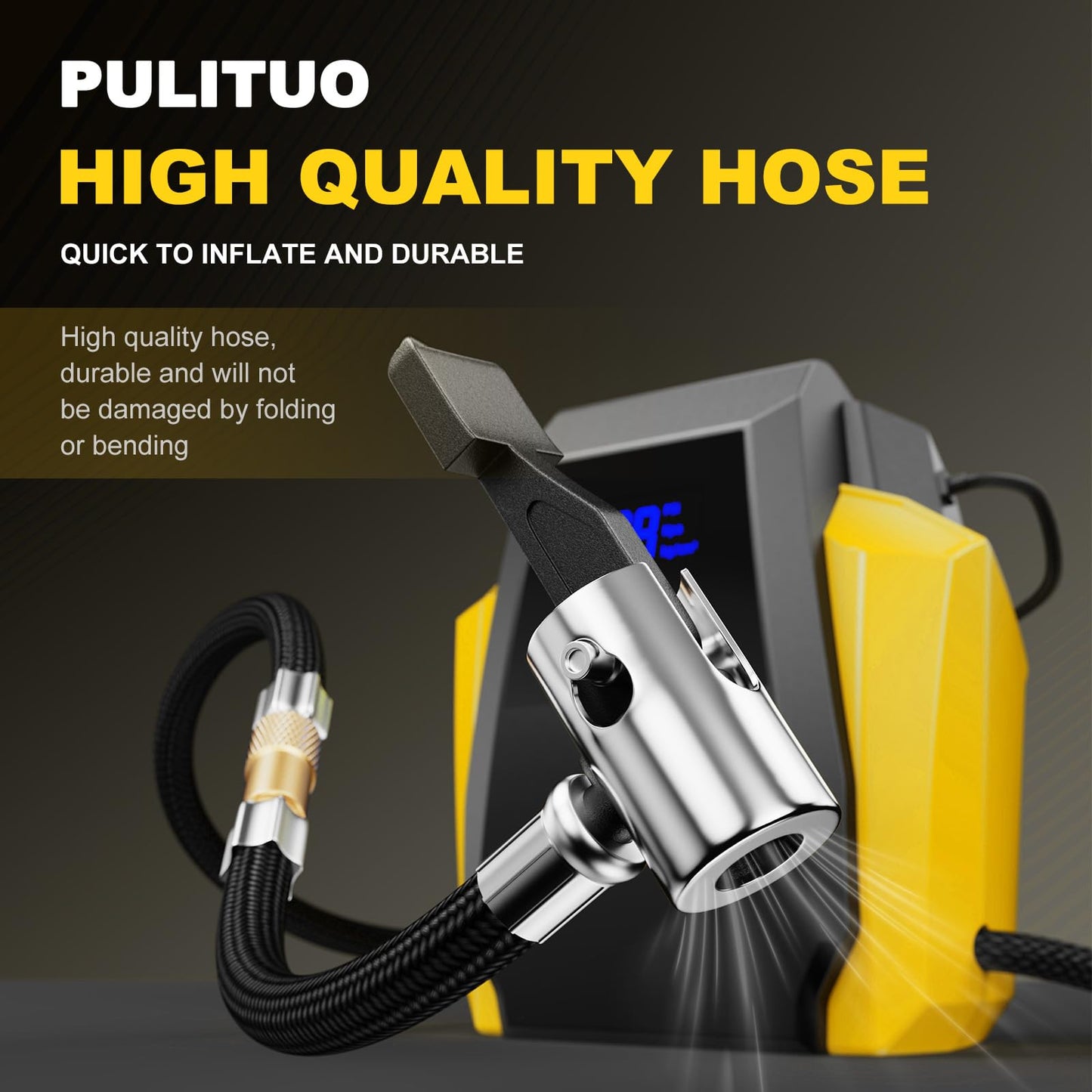 PULITUO Tire Inflator Portable Air Compressor - Car Accessories 12V DC Air Pump for Car Tires with Digital Pressure Gauge, Emergency LED Light for Wheel, Bike, Ball, Motor