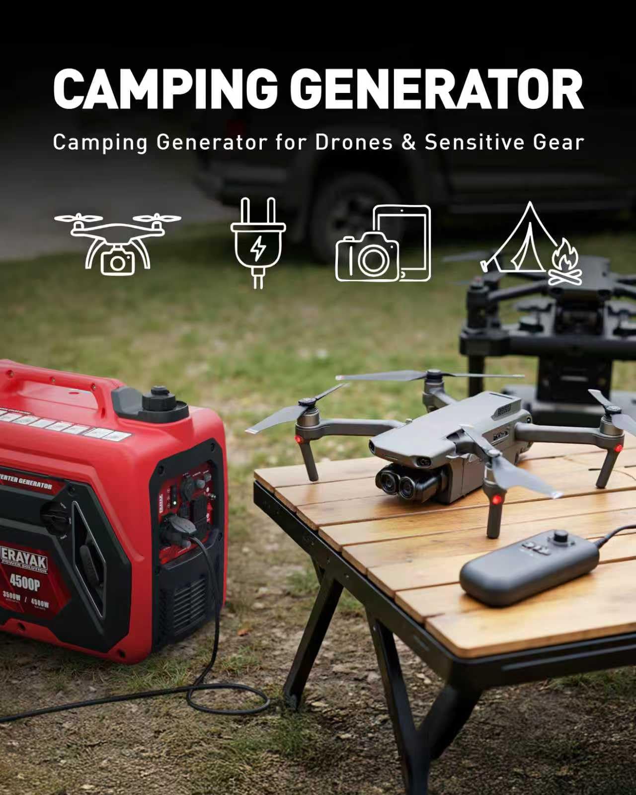 ERAYAK 4500W Portable Inverter Generator for Home Use, Super Quiet Small Generator for Camping Outdoor Emergency Power Backup, Gas Powered Engine, ECO Mode, EPA Compliant