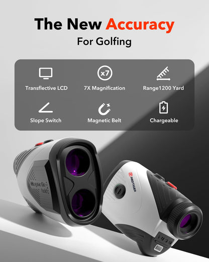 REDTIGER Golf Rangefinder with Slope, 1200 Yards Laser Range Finder Golfing, 7X Magnification, Flag Pole Locking Vibration, Rechargeable Range Finders with Magnet Stripe, GolfVue Series 1