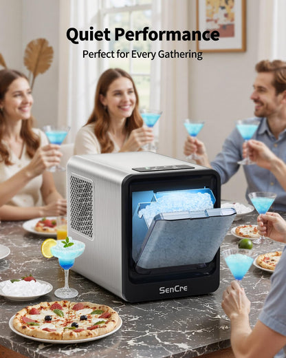 SenCre Nugget Ice Maker Countertop with Auto Water Refill, 42lbs/Day Stainless Steel Ice Machine with Pull-Out Drawer ＆ One-Click Self-Cleaning, Portable Ice Makers for Home/Kitchen/Office