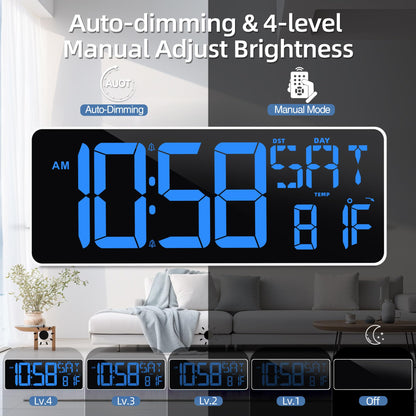 TXL 13 Inch Large Digital Wall Clock with Remote Control,LED Desk Clock Digital with DST/Calendar/Temperature/Timer Function, Auto Dimmer Digital Clock Large Display for Classroom/Office(Blue)