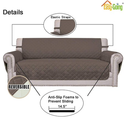Easy-Going Reversible Couch Cover for 3 Cushion Couch Sofa Cover for Dogs Water Resistant Furniture Protector Cover with Foam Sticks Elastic Straps for Pet Cat (Sofa, Taupe/Ivory)