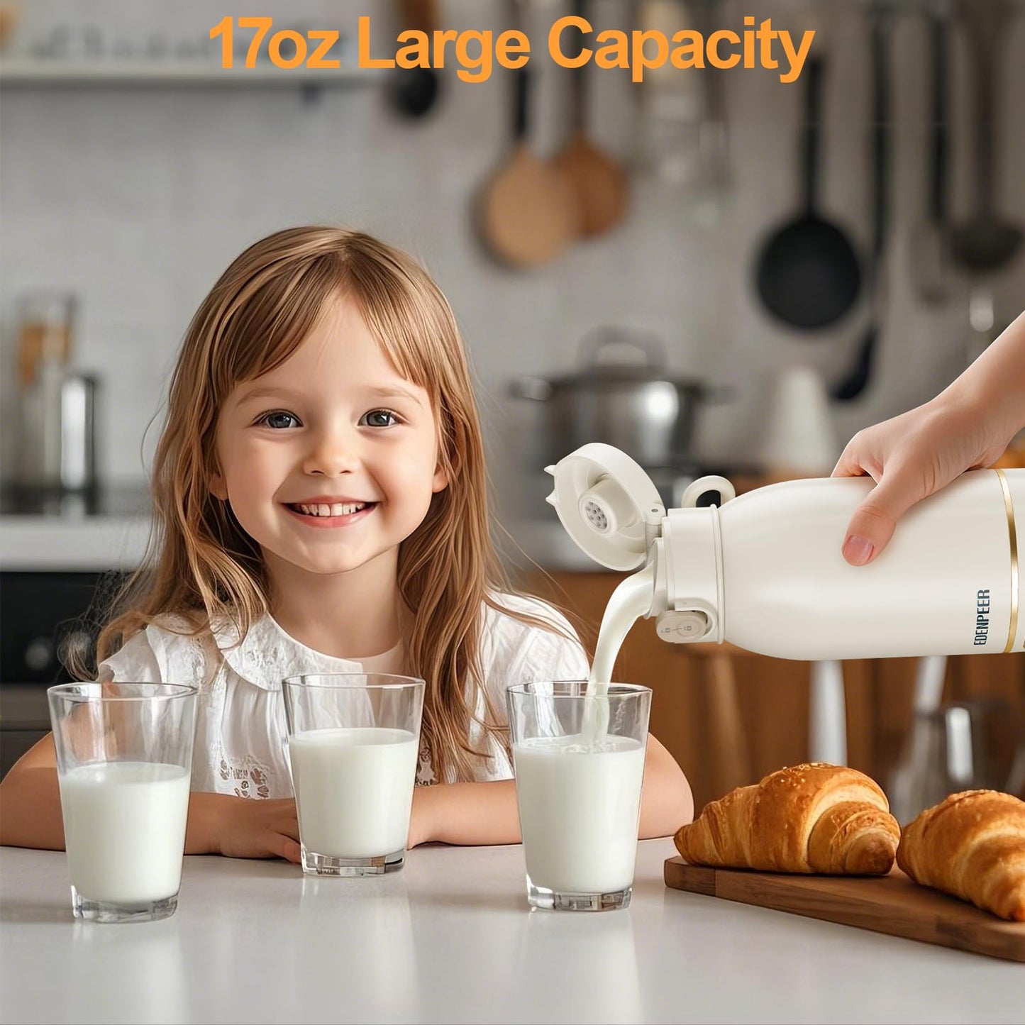 EDENPEER Portable Milk Warmer for Travel, Cordless Bottle Warmer,Instant Breastmilk, Formula, Water, Milk Warmer with 17 Ounces Big Capacity& Extended Battery Life, Super Fast Charging