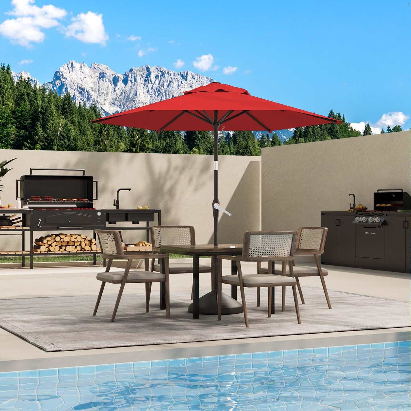 AreShark 7.5FT Patio Umbrella Table Market Umbrella w/Tilt and Crank Heavy-Duty Round Outdoor Umbrellas for Garden, Deck, Backyard, Pool and Beach, Red