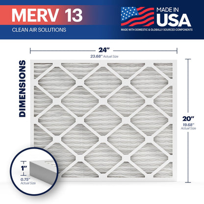 BNX TruFilter 20x24x1 Air Filter MERV 13 (6-Pack) - MADE IN USA - Electrostatic Pleated Air Conditioner HVAC AC Furnace Filters for Allergies, Pollen, Mold, Bacteria, Smoke, Allergen, MPR 1900 FPR 10