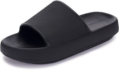 BRONAX Pillow Slippers for Women and Men | House Slides Shower Sandals | Cushioned Thick Sole 44-45 Black