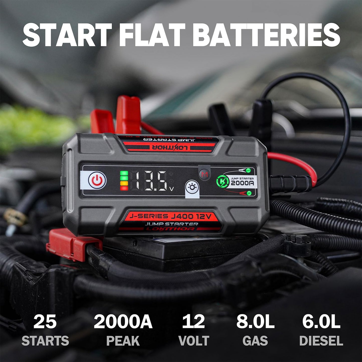 LOKITHOR J400 Jump Starter with ConnectMax Tech, 2000A 12V Battery Jumper Starter Portable, Lithium Jump Box and Jump Pack for Up to 8.0-Liter Gas and 6.0-Liter Diesel Engines, Smart Digital Screen