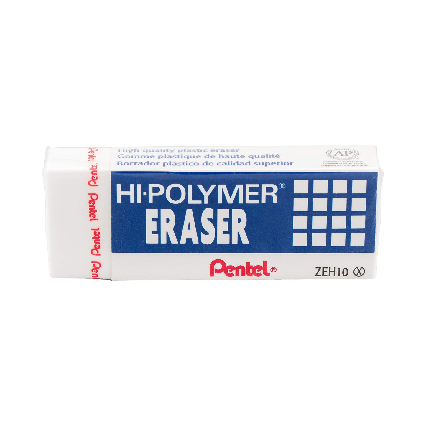 Pentel Hi-Polymer Block Eraser, White, 10/Box (ZEH10PC10)