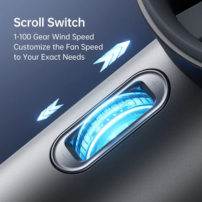 JISULIFE Handheld Fan Pro - Extreme Cooling Output: 1-100 Speed Scroll Wheel, Metal Body, Digital Display, 1.5H Fast Charge, 5000mAh-Portable Fan for Travel, Valentines Day Gifts for Her Him(Grey)