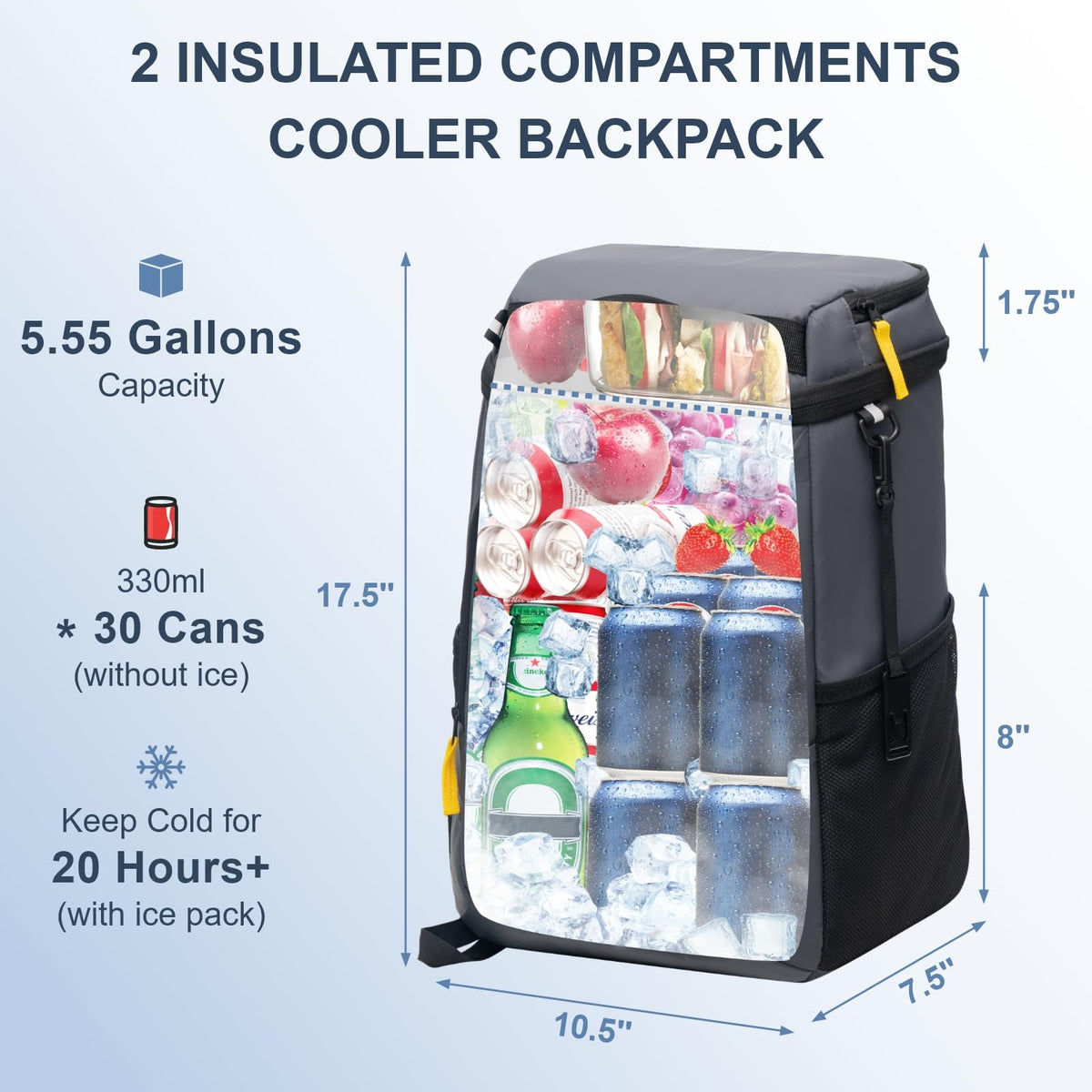 SPARTER Backpack Cooler Insulated Leak Proof 30 Cans, Waterproof Lightweight Insulated Backpack Ice Chest, Portable Soft Cooler Bag for Beach Travel Camping Lunch