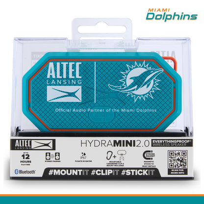 Altec Lansing x Miami Dolphins - Portable Bluetooth Speaker HYDRAMINI 2.0, IP67 Waterproof, 8W Output, 12h Playtime, USB-C Quick Charge, Voice Assistant Integration (Miami Dolphins)