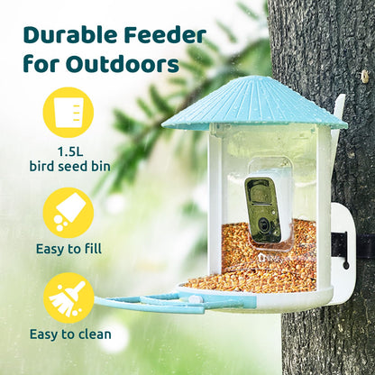 NETVUE Birdfy AI Smart Bird Feeder Camera Solar Powered, AI Auto Capture Bird Videos & Identify 6000+ Bird Species, Cloud Storage & Birdwatching On Live, Ideal Present (Sky Blue)