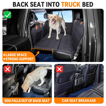 YJGF Dog Back Seat Extender for Truck,Truck Seat Cover Back Seat,Dog Hammock for Truck,Pet Seat Covers for Dogs,Hard Bottom Seat Extender for Dogs,Dog Seat Cover for F150/RAM1500/Silverado (Black)