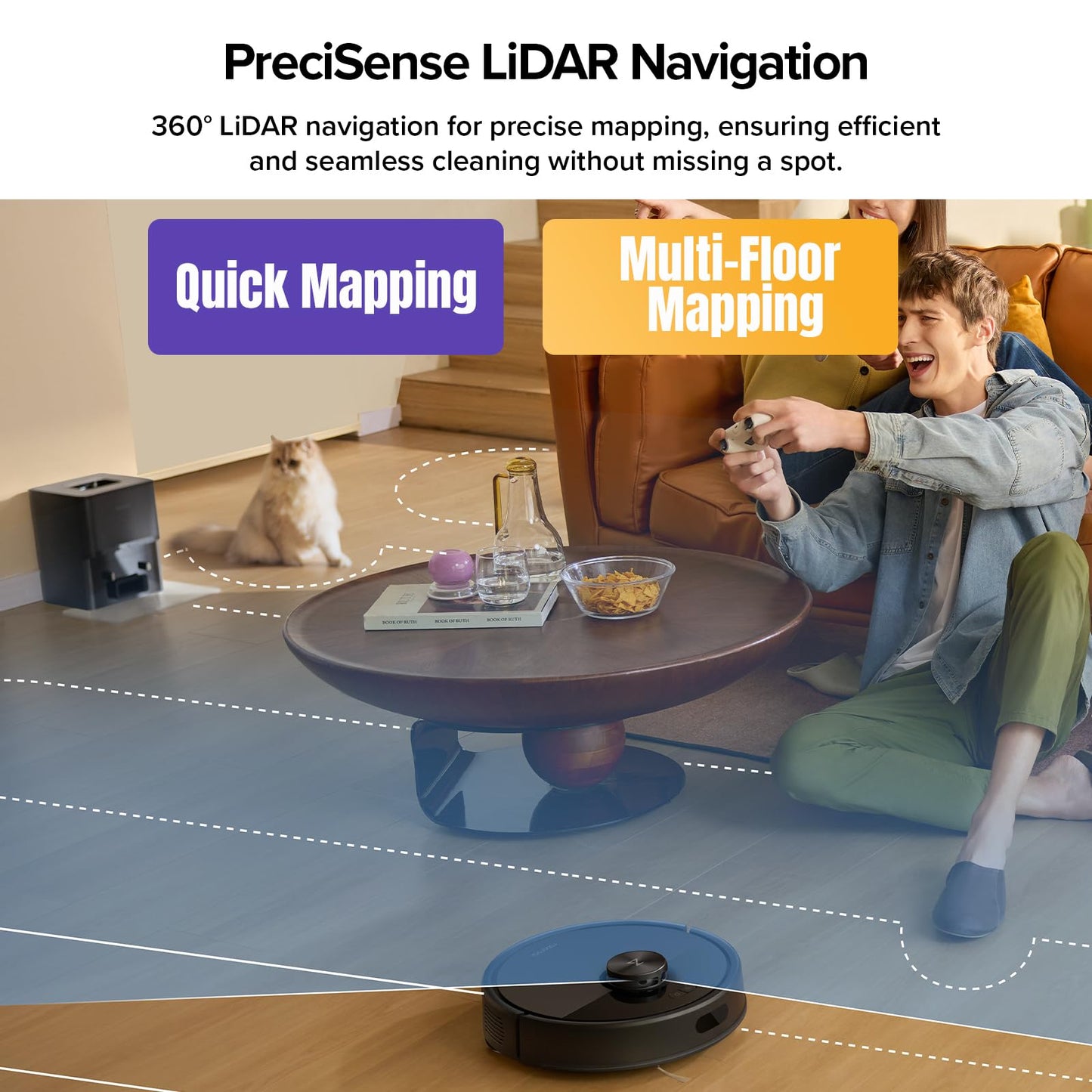 roborock Q7 M5+ Robot Vacuum and Mop, Upgraded from Q5 Max+, Up to 7-9 Weeks Self-Empty, 10000Pa Suction, Dual Anti-Tangle System for Pet Hair & Carpet, PreciSense LiDAR Navigation, App Control, Black