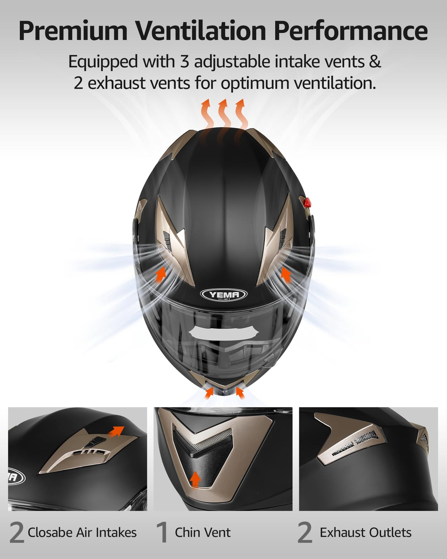 Motorcycle Modular Full Face Helmet DOT Approved - YEMA Helmet YM-925 Motorbike Casco Moto Moped Street Bike Racing Helmet with Sun Visor for Adult Youth Men and Women - Matte Black,S