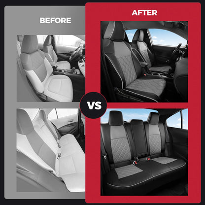 FREESOO for Toyota Corolla Seat Covers Hybird LE 2023 2024 2025, Custom Fit Car Seat Covers, Waterproof Car Seat Cover Protector Cushions, Luxury Leather Seat Covers for Cars, Black Gray Full Set