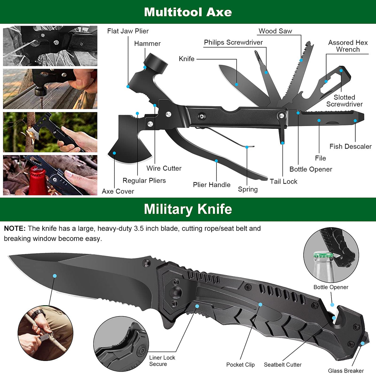Survival Kit and First Aid Kit, 142Pcs Professional Survival Gear and Equipment with Molle Pouch, for Men Dad Husband Who Likes Camping Outdoor Adventure (Black)