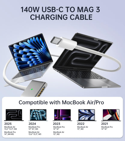 140W Charger for MacBook Pro 16/14 inch Mac Air 15/13 inch 【Original Quality】 2021-2025 M1–M4 2m/6.6FT Magnetic 3 Cable LED & Type C Fast Charger Power Adapter (Between 2021-2025)