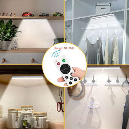 Diomart Under Cabinet Lighting, Wireless Rechargeable Under Counter Lights with Remote Control, 20- LED Dimmable Led Closet Light Stick-on Anywhere Touch Night Light for Kitchen, Wardrobe (4 Pcs)