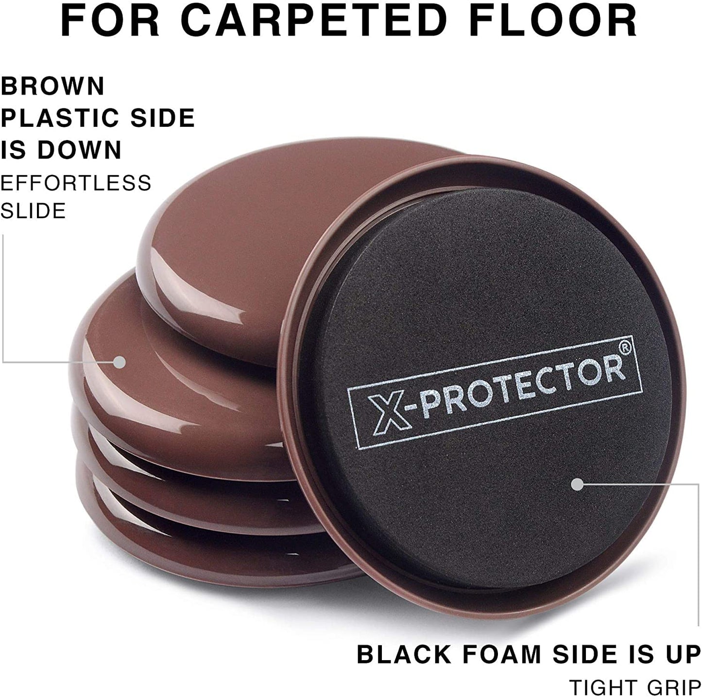 Furniture Sliders for Carpet X-PROTECTOR - 8 PCS Best Heavy Moving Pads 4 3/4" - Sliders for Furniture. Move Your Furniture Easy with Reusable Furniture Movers Sliders for Carpets!