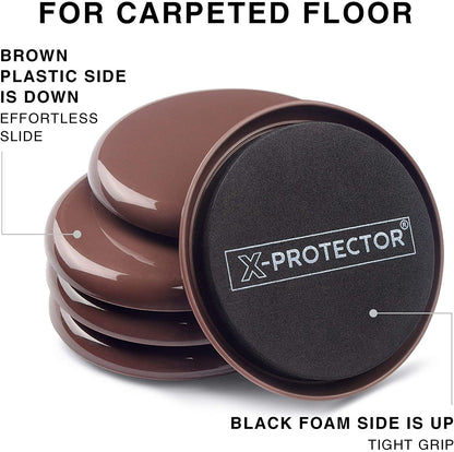 Furniture Sliders for Carpet X-PROTECTOR - 8 PCS Best Heavy Moving Pads 4 3/4" - Sliders for Furniture. Move Your Furniture Easy with Reusable Furniture Movers Sliders for Carpets!