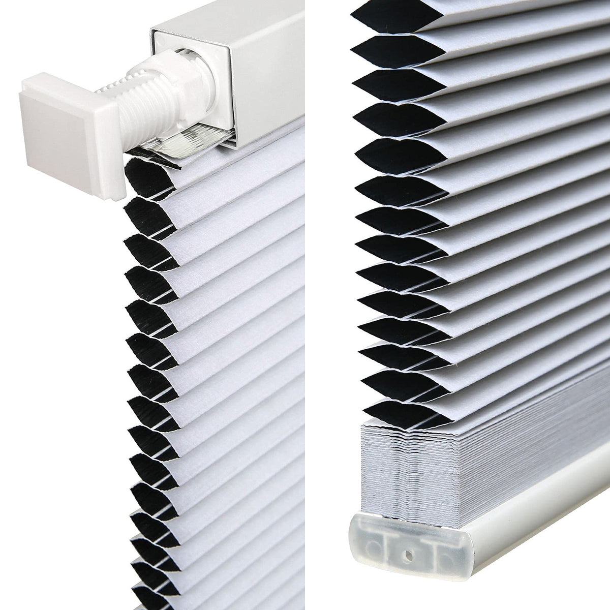 LazBlinds Cordless Cellular Shades, No Tools No Drill Blackout Honeycomb Shades Pleated Blinds for Windows, 34" W x 64" H, Silver White