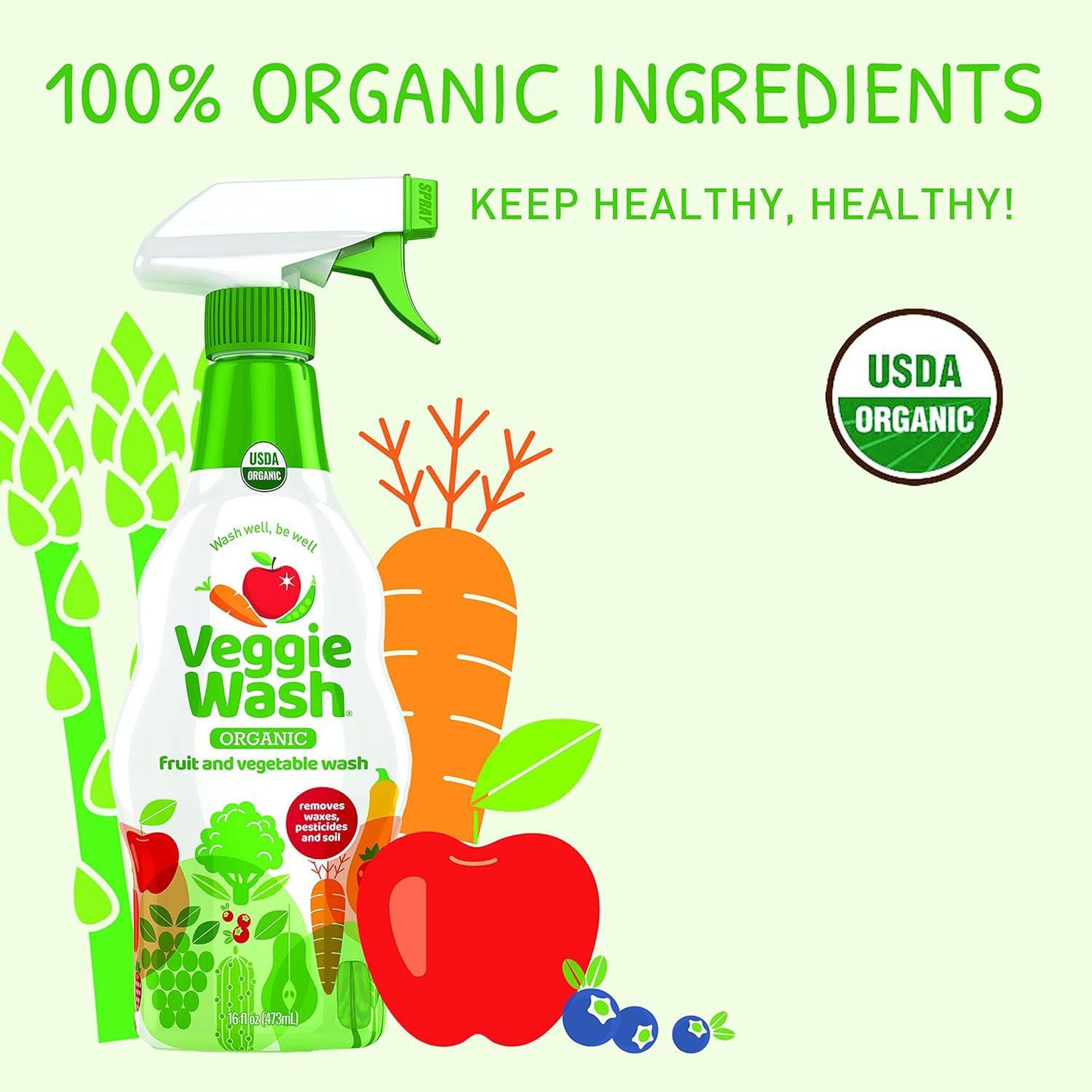Veggie Wash Organic Fruit and Vegetable Wash, Certified Organic, Ideal for Cleaning Produce, 16 Fluid Ounce, Pack of 3 (Packaging May Vary)