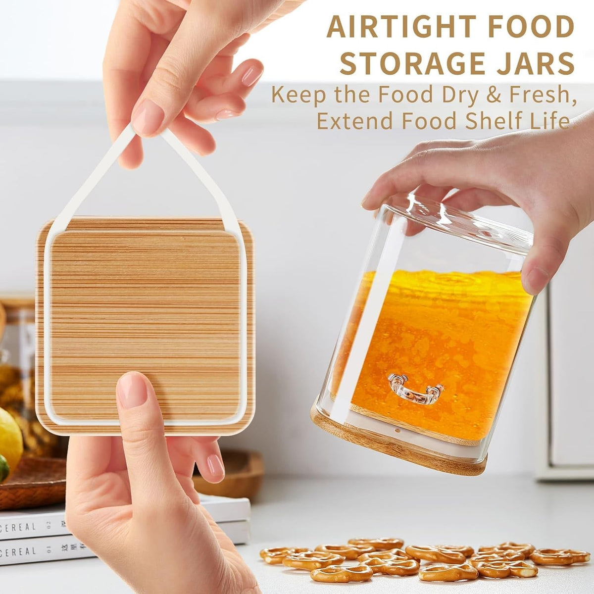 Unbreakable Glass Jars with Airtight Lids and Spoons, 2Pcs Overnight Oats Containers with Lids and Spoons, Glass Food Storage Containers for Coffee Beans, Flour, Sugar, Cookie, Pasta