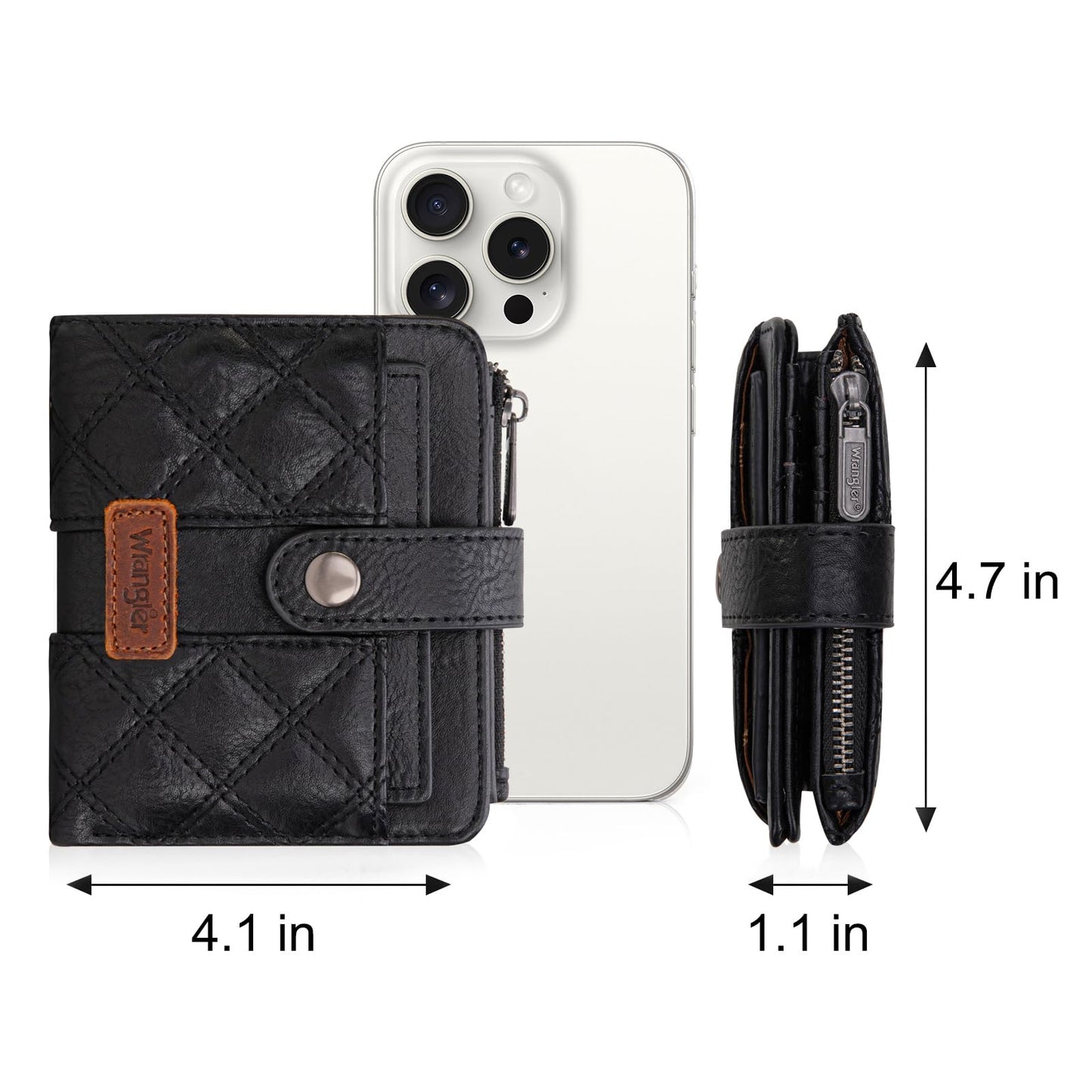 X Wrangler Black Quilted Wallets for Women Small Bifold Ladies Wallet Female Travel Credit Card Wallets, Card Cases & Money Organizers RFID Blocking Wallet with Removable ID Window