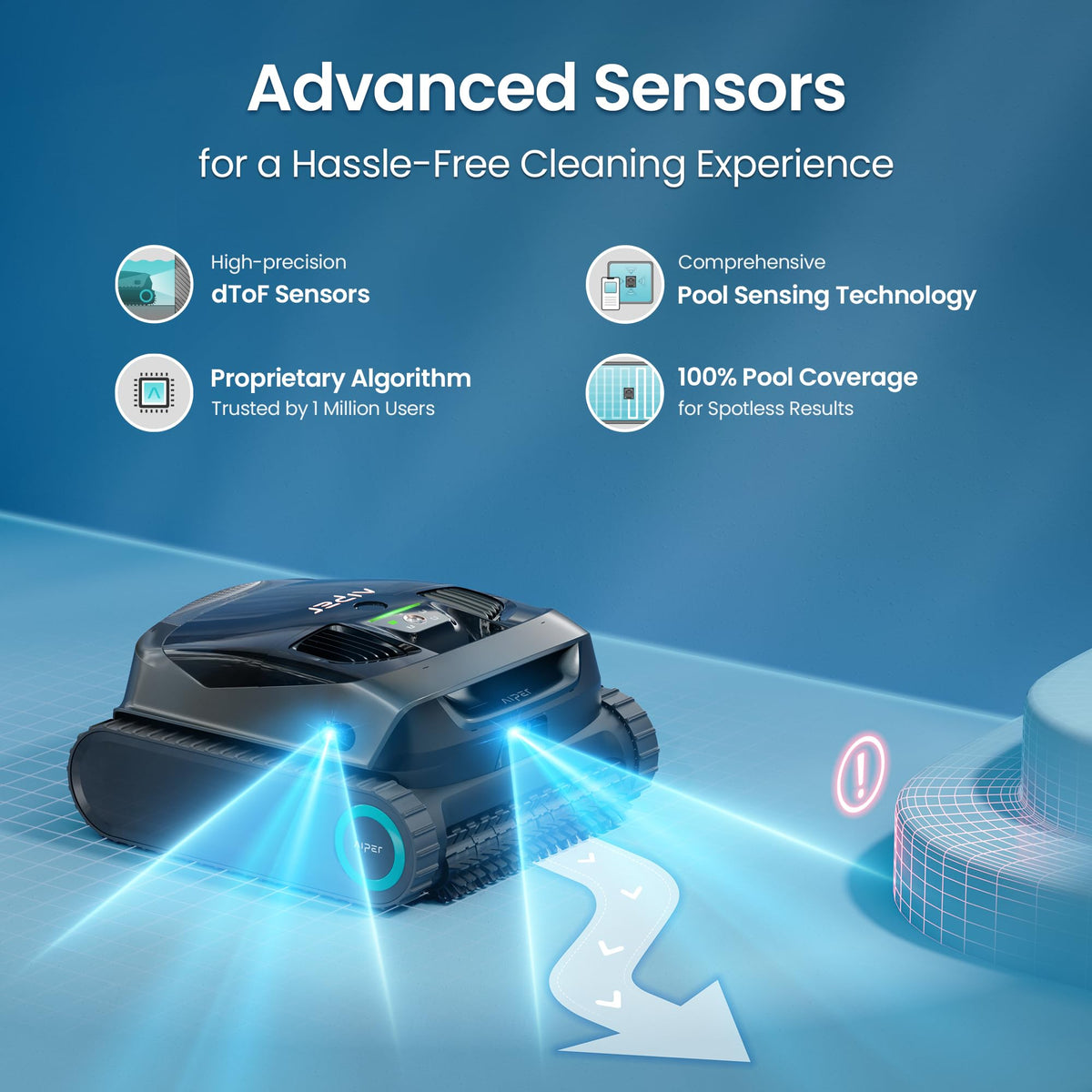 AIPER Scuba X1 Cordless Robotic Pool Cleaner, Upgraded Battery Life and Cross Pattern Smart Navigation, Horizontal Waterline Scrubbing, Ideal for Inground Pools up to 2,150 sq.ft