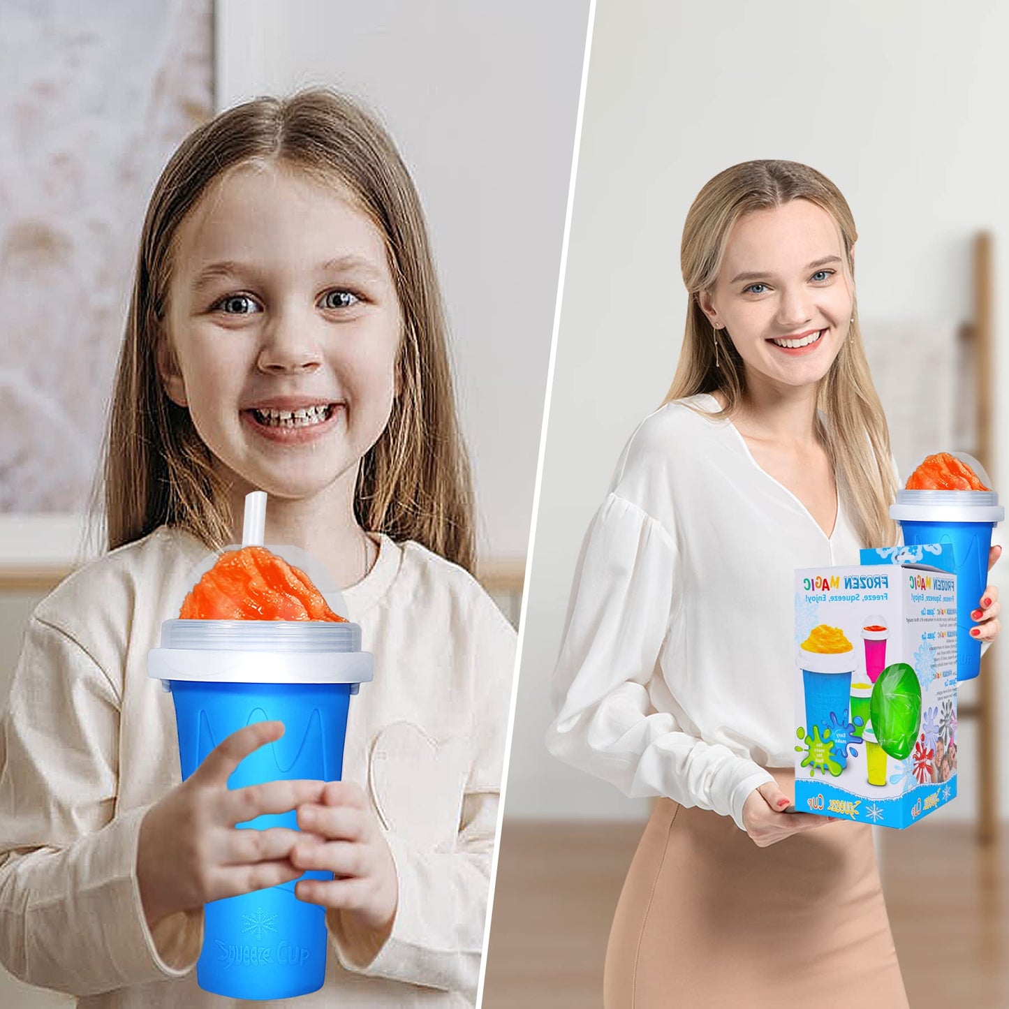 Color Land Slushy Cup, TIK TOK Slushie Maker Cup Frozen Magic Squeeze Cup, Ice Cream Maker Cup, Cool Stuff Trending Tiktok Items Homemade DIY Cool Gadgets with Lid & Straw (GREEN)