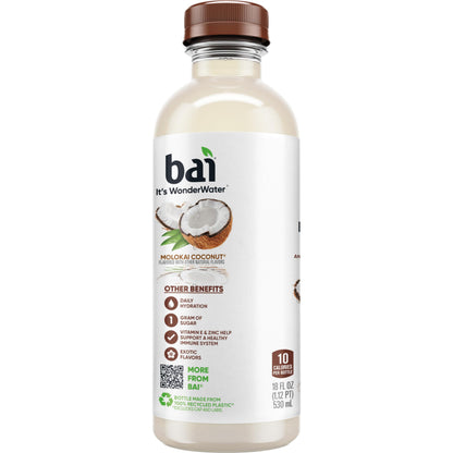 Bai Antioxidant Infused Water Beverage, Molokai Coconut, with Vitamin C and No Artificial Sweeteners, 18 Fluid Ounce Bottle, 12 Pack