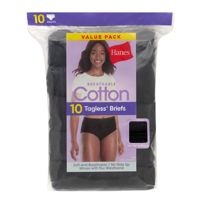 Hanes womens Cotton Brief Underwear, 10 Pack - Brief Black, 7 US