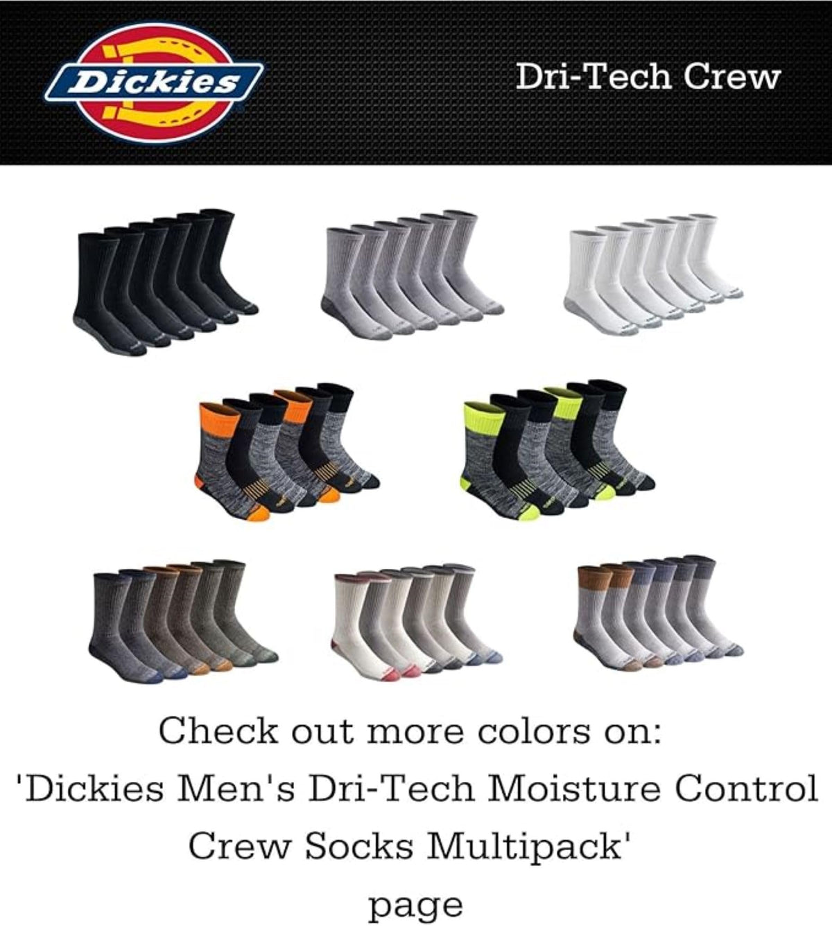 Dickies Men's Dri-Tech Essential Moisture Control Crew Socks, Available in M-XXL (6, 12 Pairs), Blue Marl (6 Pairs), Large