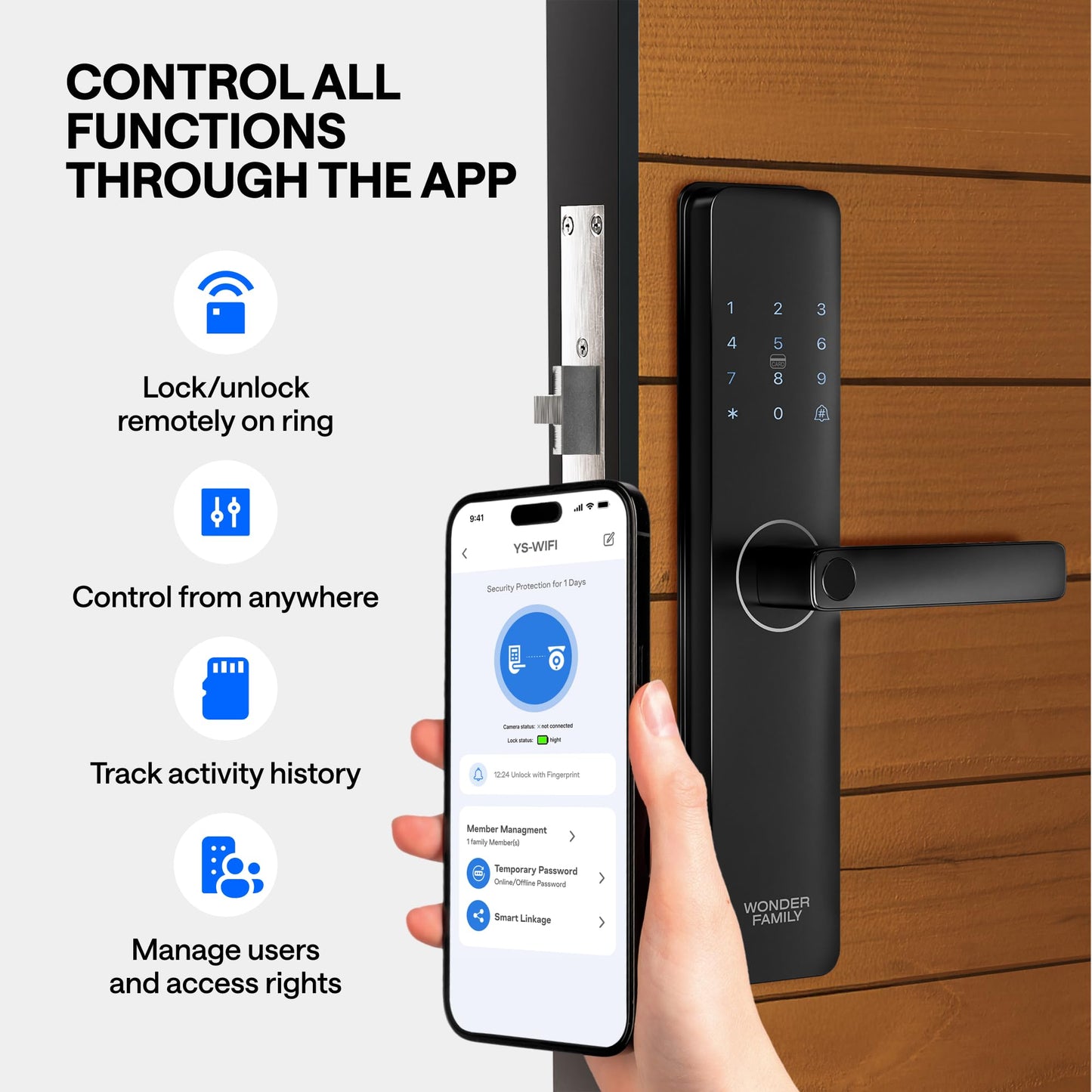 Smart Mortise Lock with WiFi Camera, Installation Kit - Digital Keyless Entry Door Lock Deadbolt with Handle Set - Card, Keypad, Fingerprint, Passcode - Electronic Smart Door Locks for Front Door