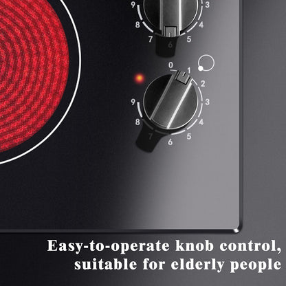 Karinear 4 Burner Electric Cooktop 24 Inch, Built-in Electric Stove Top, 220-240v Electric Radiant Cooktop with Knob Control, Residual Heat Indicator, Over-Temperature Protection, Hard Wire(No Plug)